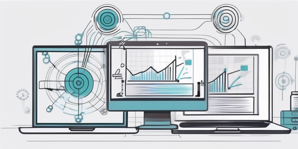 A digital marketing funnel set against a background of interconnected digital devices