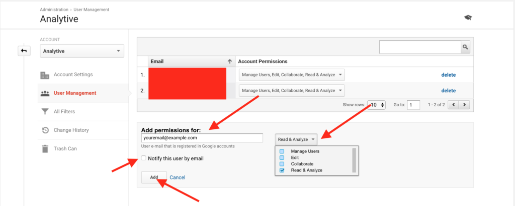 Adding Users in Google Analytics