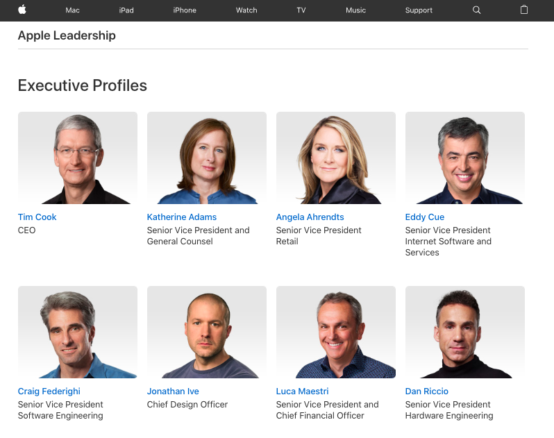 Current Leadership on Apple's Leadership Page