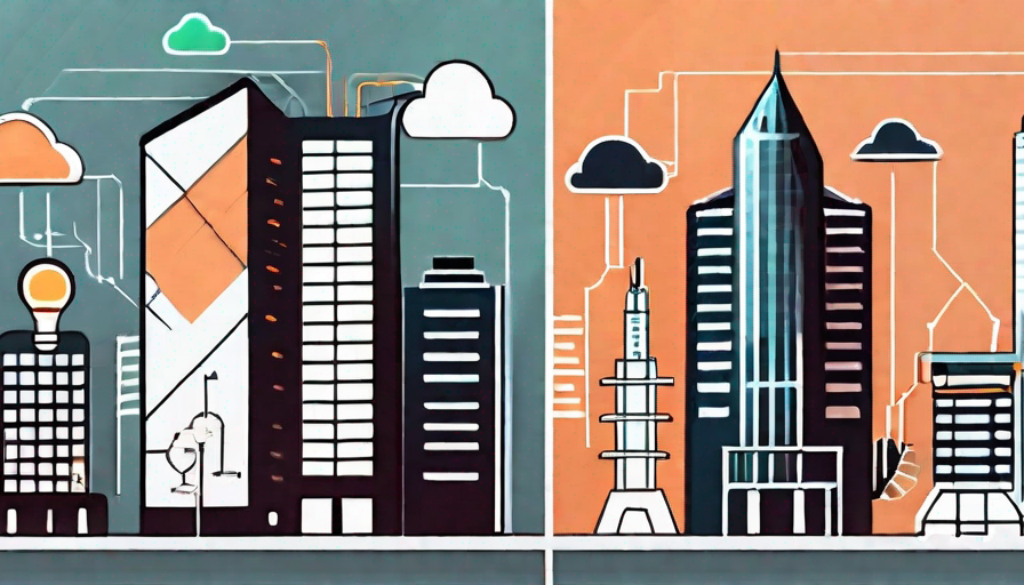 Two digital platforms represented as skyscrapers