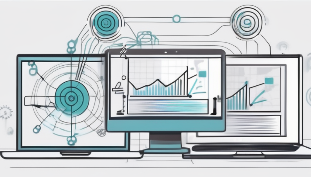 A digital marketing funnel set against a background of interconnected digital devices