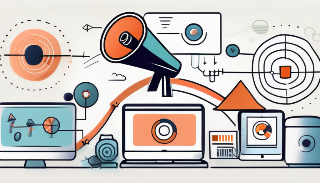 A roadmap with various marketing icons like a megaphone