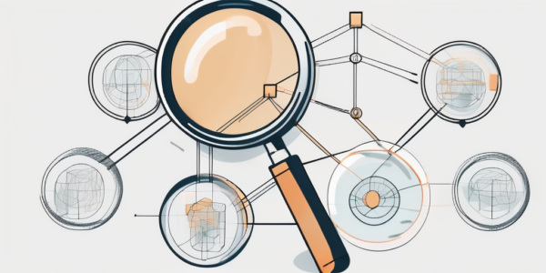 A magnifying glass hovering over a symbolic representation of a b2b marketing strategy
