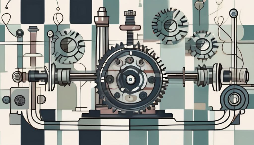 A complex machine with various interconnected gears and levers