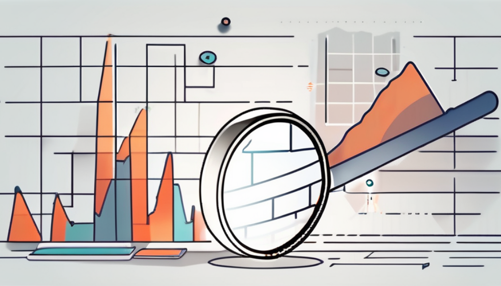 An upward-trending graph with a prominent magnifying glass focusing on the peak