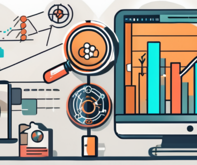 An upward-trending graph surrounded by various seo-related icons such as a magnifying glass