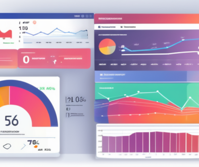 An abstract representation of a digital dashboard displaying key facebook (meta) ad metrics such as engagement rates