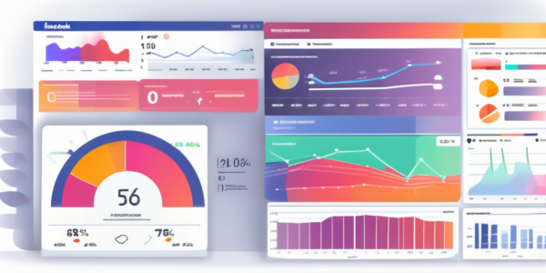 An abstract representation of a digital dashboard displaying key facebook (meta) ad metrics such as engagement rates