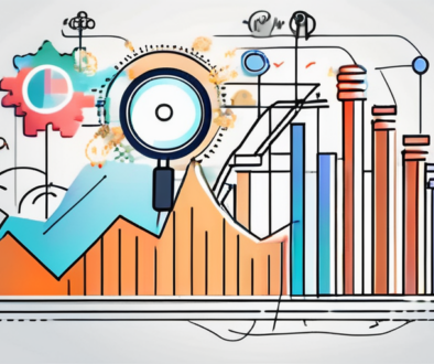 Draw an illustration of a dynamic graph with upward trends and various digital media icons (like social media