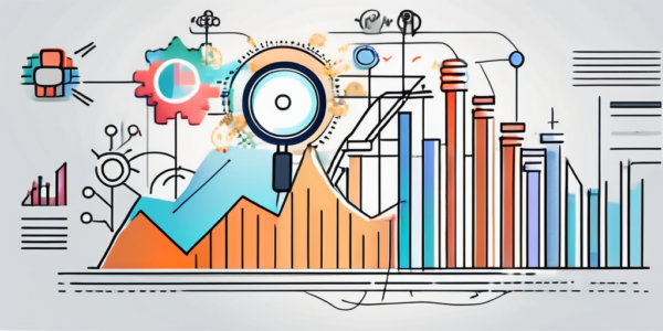 Draw an illustration of a dynamic graph with upward trends and various digital media icons (like social media